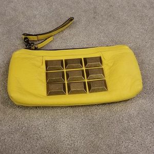 Malababa bright yellow studded clutch wristlet